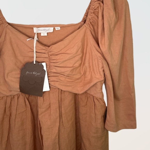 NWT Forever That Girl Sz XS Linen Blend Ruched Babydoll Mini Dress - Picture 4 of 5